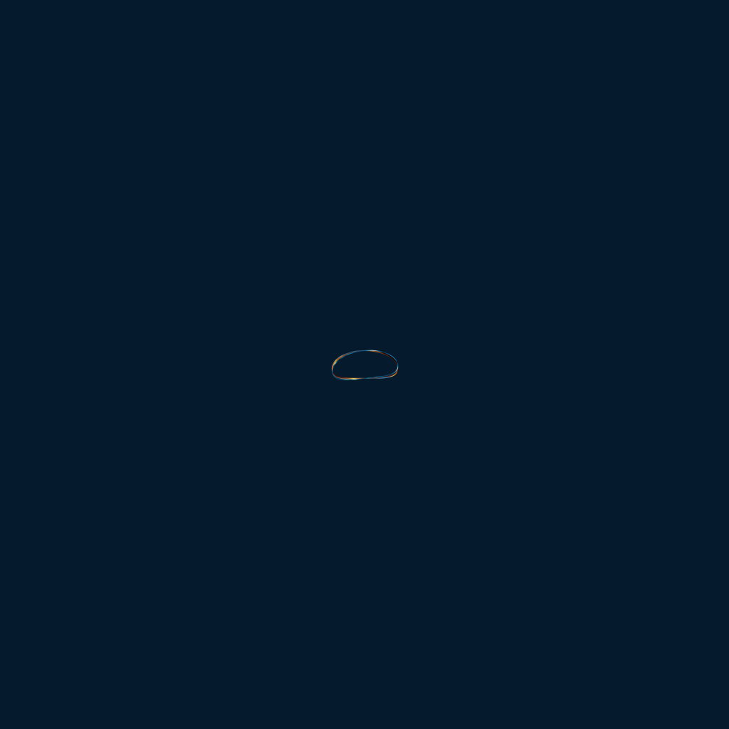 A group of three loops with gradient outline colors all rotated a couple of degrees differently from each other. This illustrator rotate scripts turned this image into a complex spiral.